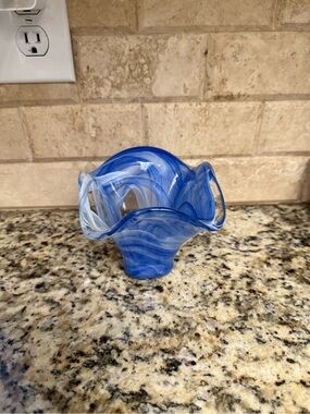 Blue Swirled Glass Decorative Bowl - Unbranded